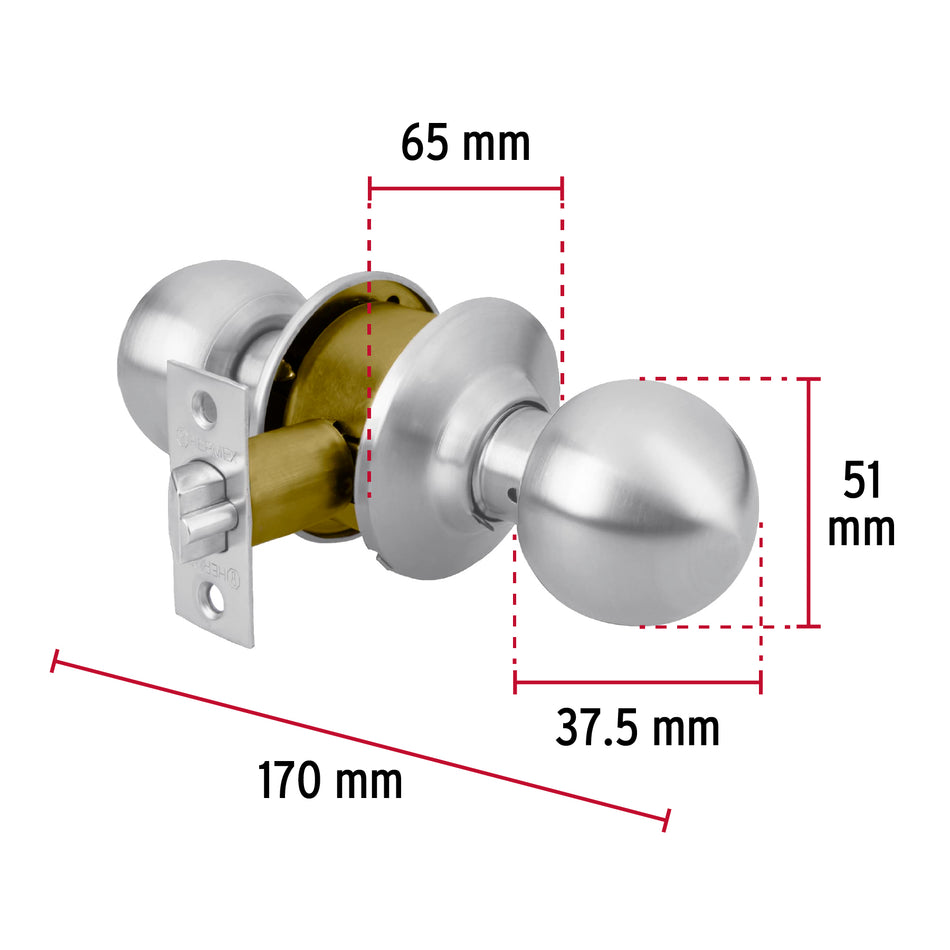 Cerradura tipo esfera para entrada, cromo mate, Hermex Caja con 3, 43463