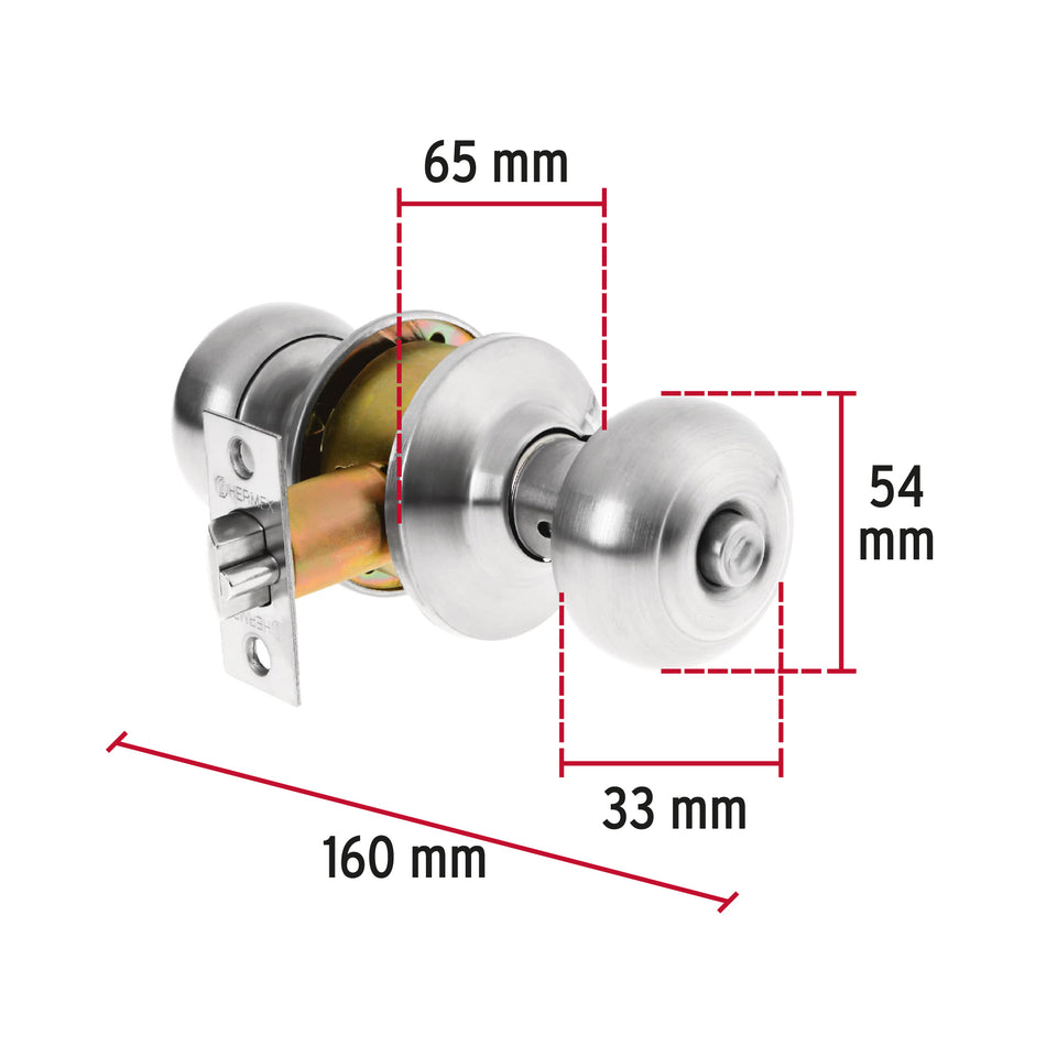 Cerradura tipo oval para recámara, cromo mate, Hermex Caja con 3, 43452