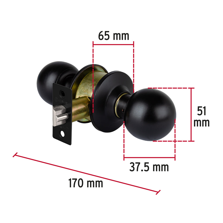 Cerradura pomo, negro, esfera, entrada, Hermex Caja con 3, 47909