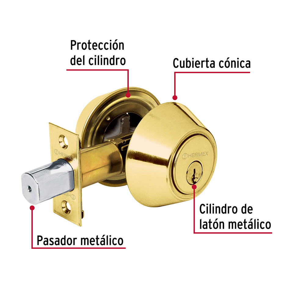 Cerrojo llave-llave latón brillante,llave tradicional,Hermex Caja con 4, 23610
