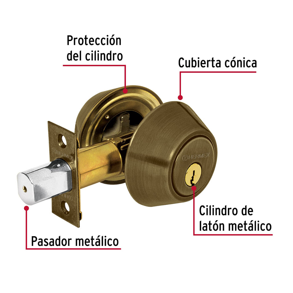 Cerrojo llave-llave latón antiguo, llave tradicional, Hermex Caja con 4, 23612