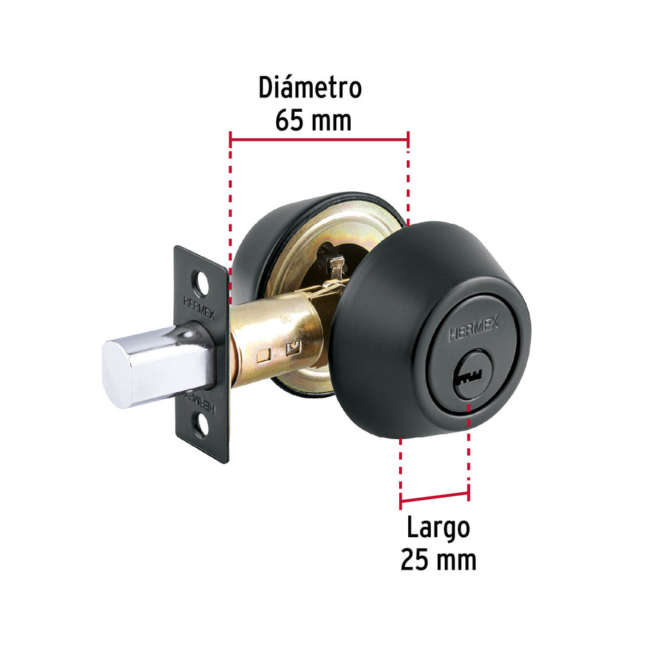 Cerrojo llave-llave negro, llave de puntos, Hermex Caja con 3, 49223