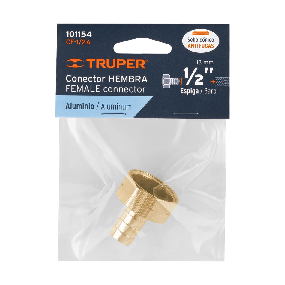 Conector 1/2' hembra de aluminio, Truper Caja con 6, 101154