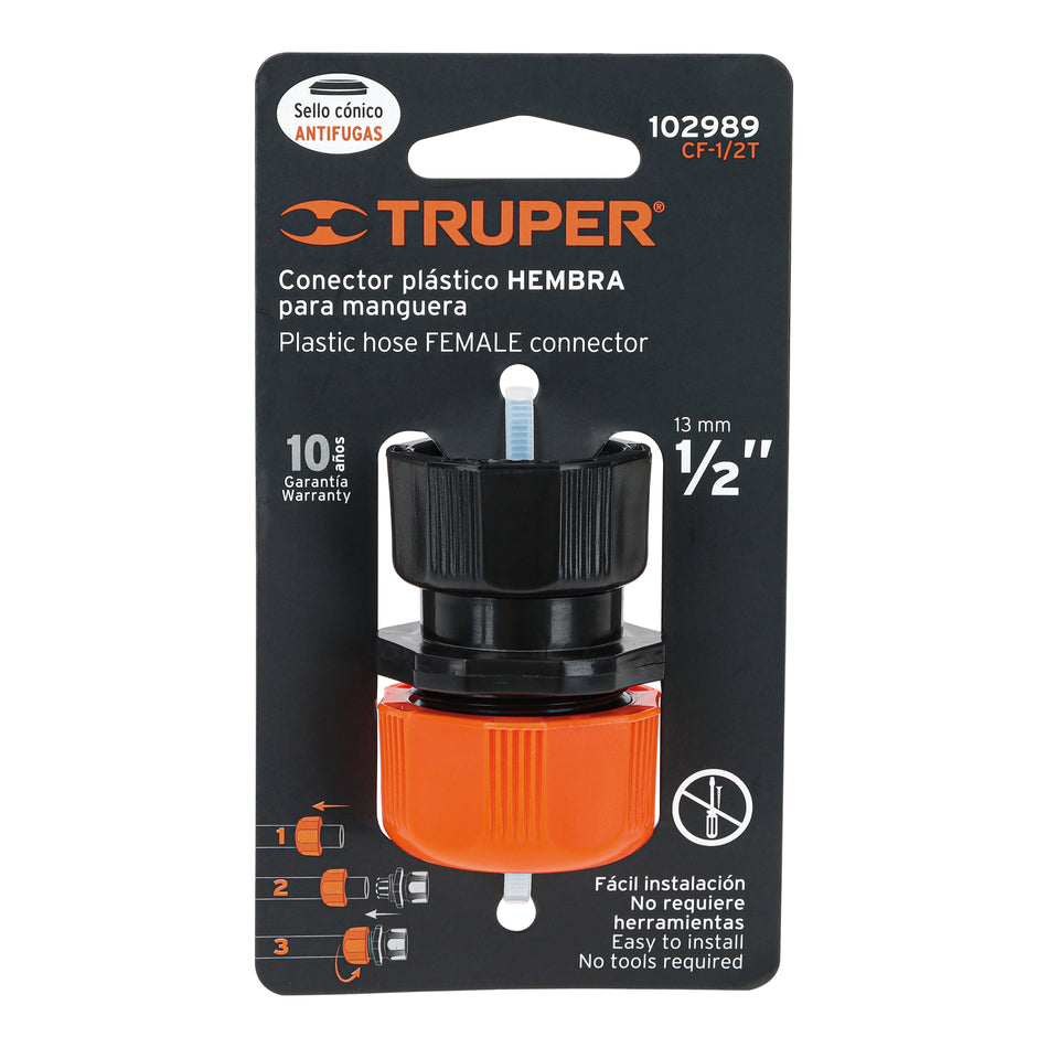 Conector 1/2' hembra de ABS con tuerca de ajuste manual Caja con 12, 102989