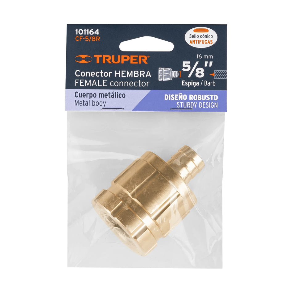 Conector 5/8' hembra robusto de aluminio, Truper Caja con 6, 101164