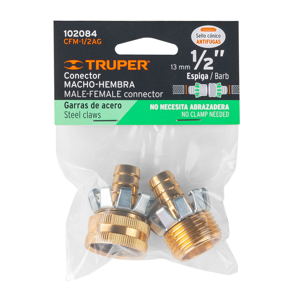 Juego de conectores 1/2' macho/hembra tipo garra de aluminio Caja con 12, 102084