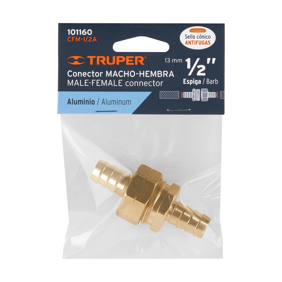 Juego de conectores 1/2' macho/hembra de aluminio, Truper Caja con 6, 101160