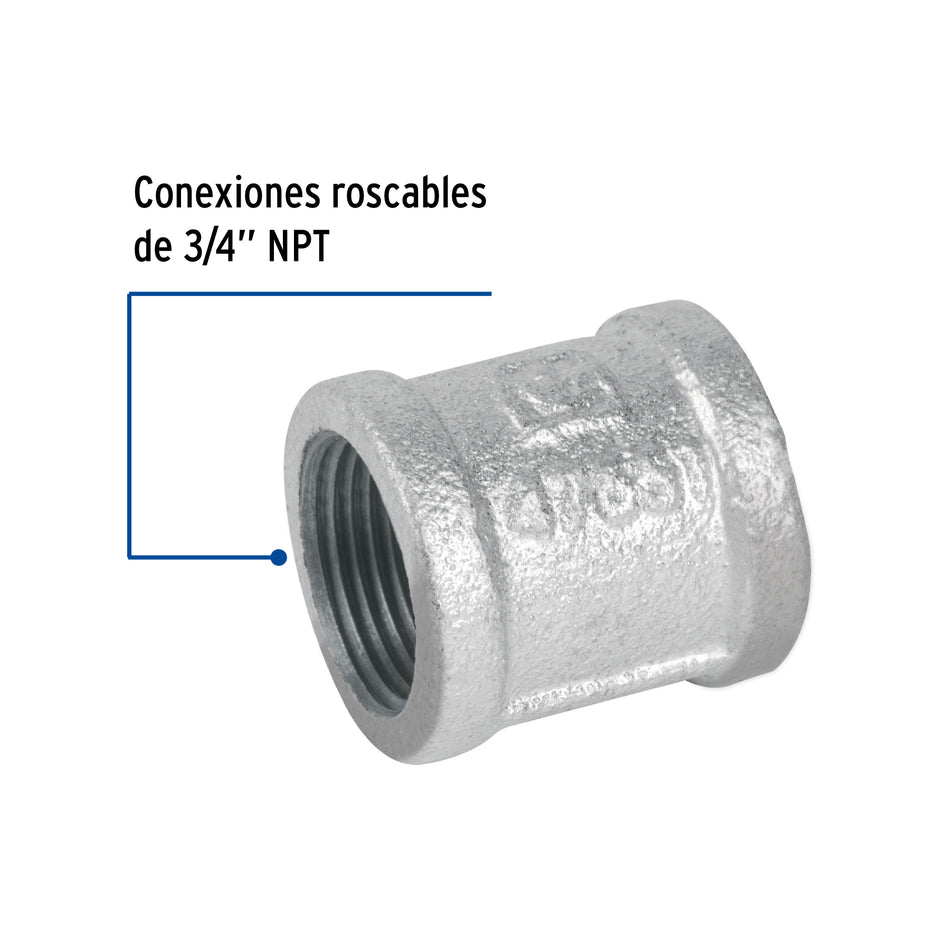 Cople reforzado de acero galvanizado de 3/4', Foset Caja con 10, 47551