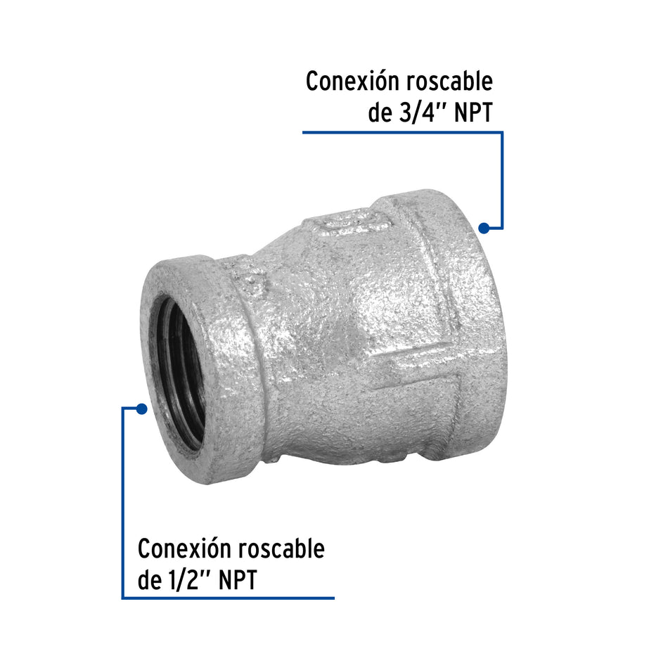 Reducción campana acero galvanizado 3/4' x 1/2', Foset Caja con 10, 47506