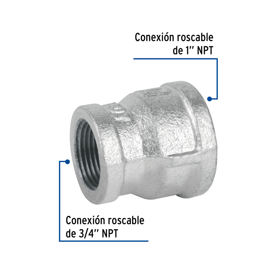 Reducción campana acero galvanizado 1' x 3/4', Foset Caja con 5, 47507