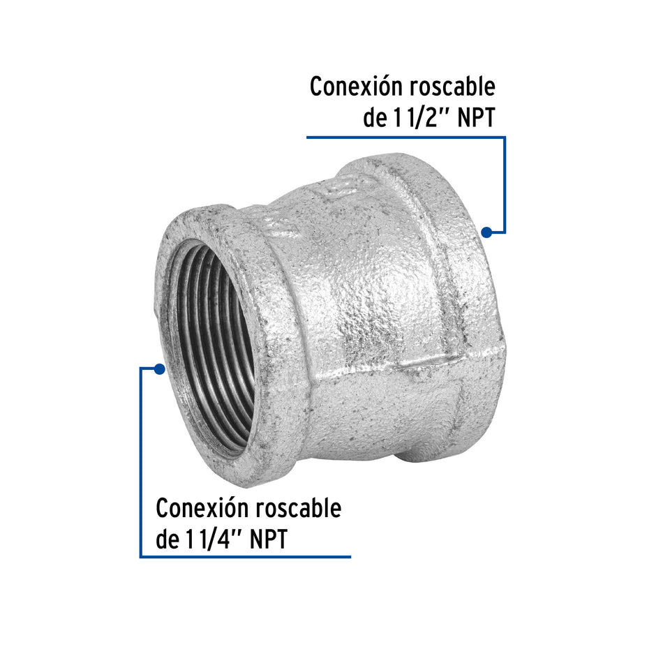 Reducción campana acero galvanizado 1-1/2'x1-1/4', Foset Caja con 4, 48767