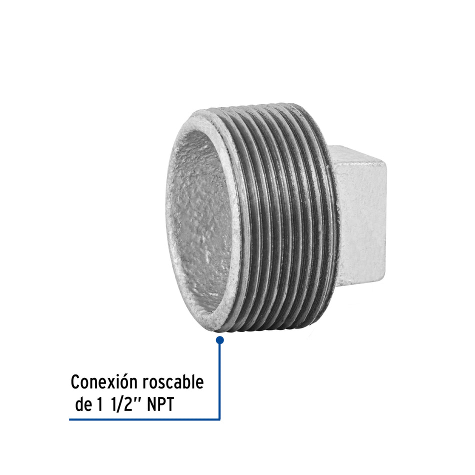 Tapón macho 1-1/2' de acero galvanizado, Foset Caja con 4, 48784