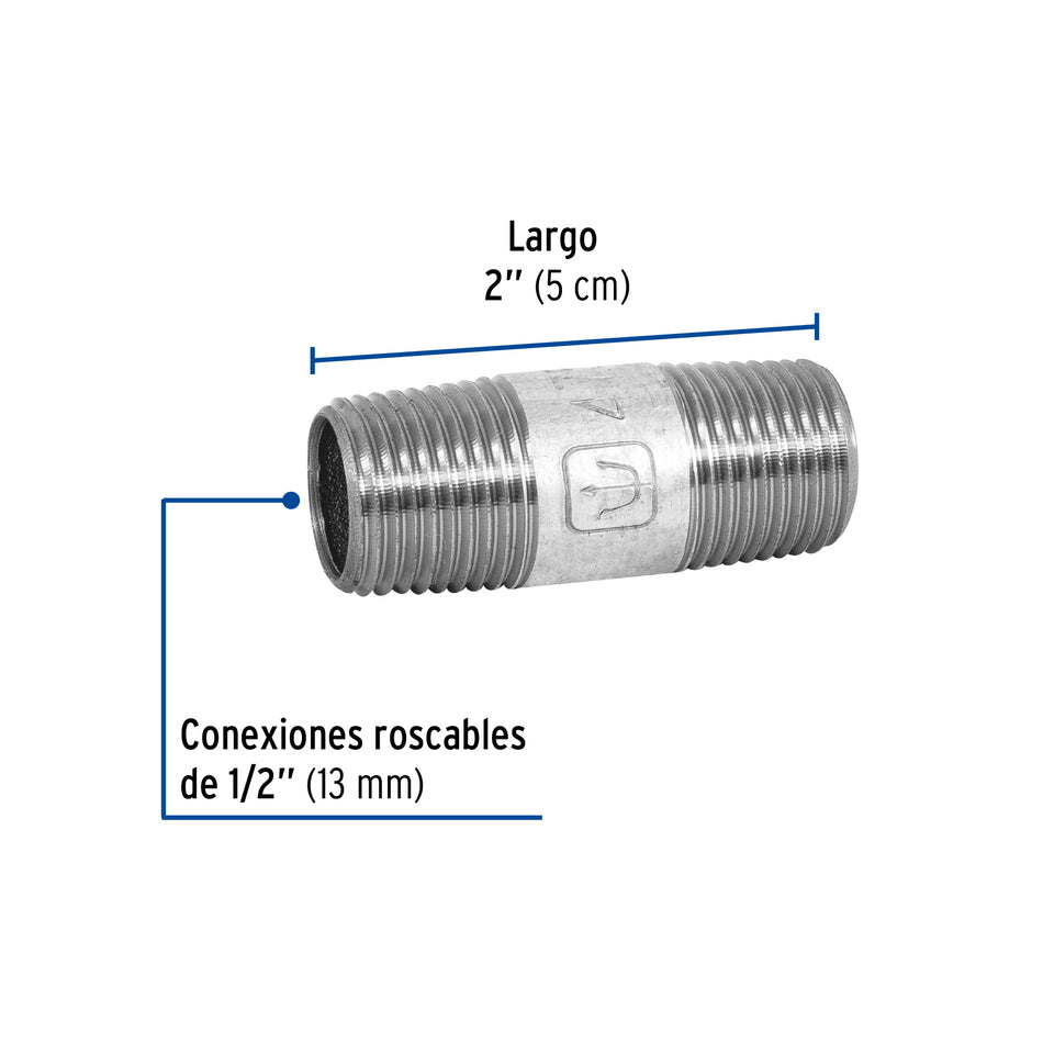 Niple de acero galvanizado 1/2' x 2', Foset Caja con 10, 47516
