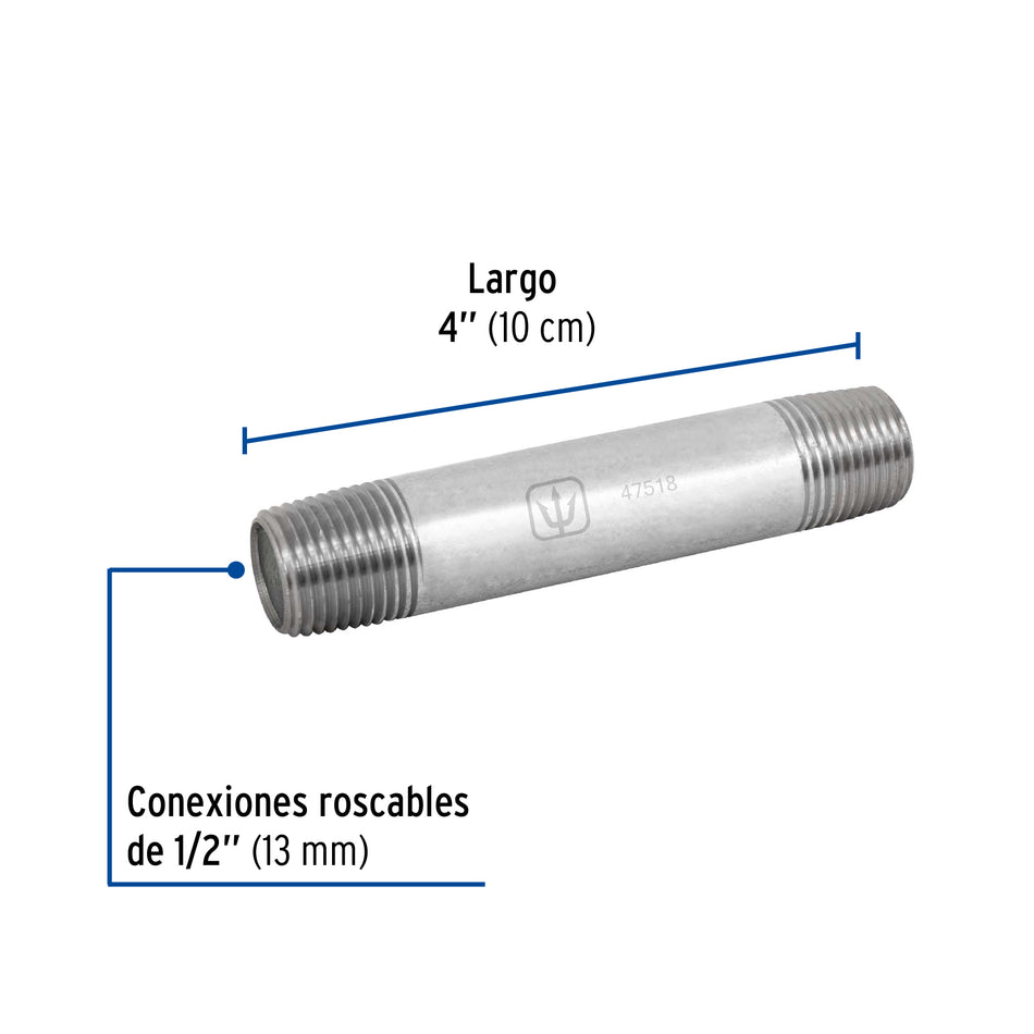 Niple de acero galvanizado 1/2' x 4', Foset Caja con 10, 47518