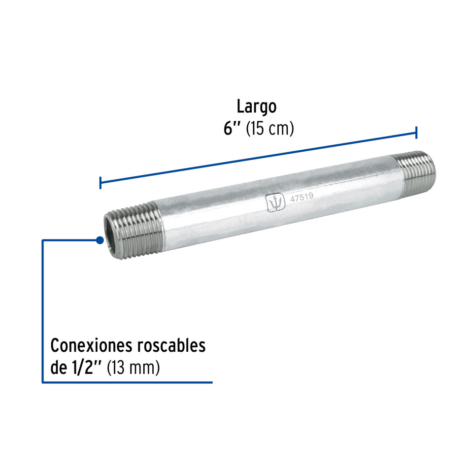 Niple de acero galvanizado 1/2' x 6', Foset Caja con 5, 47519