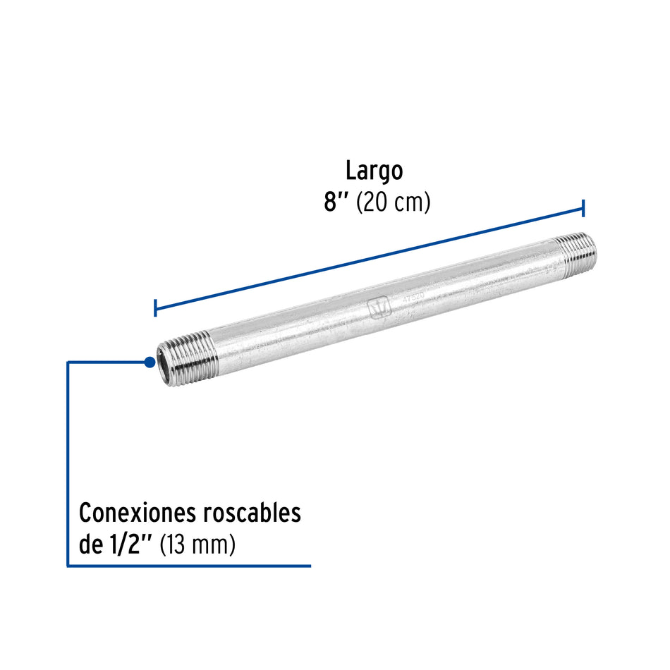 Niple de acero galvanizado 1/2' x 8', Foset Caja con 5, 47520