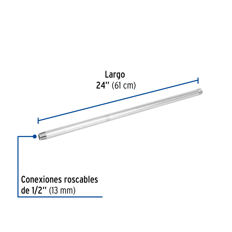 Niple de acero galvanizado 1/2' x 24', Foset Caja con 4, 47523