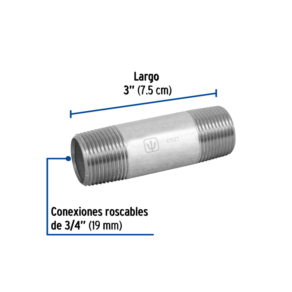 Niple de acero galvanizado 3/4' x 3', Foset Caja con 5, 47527