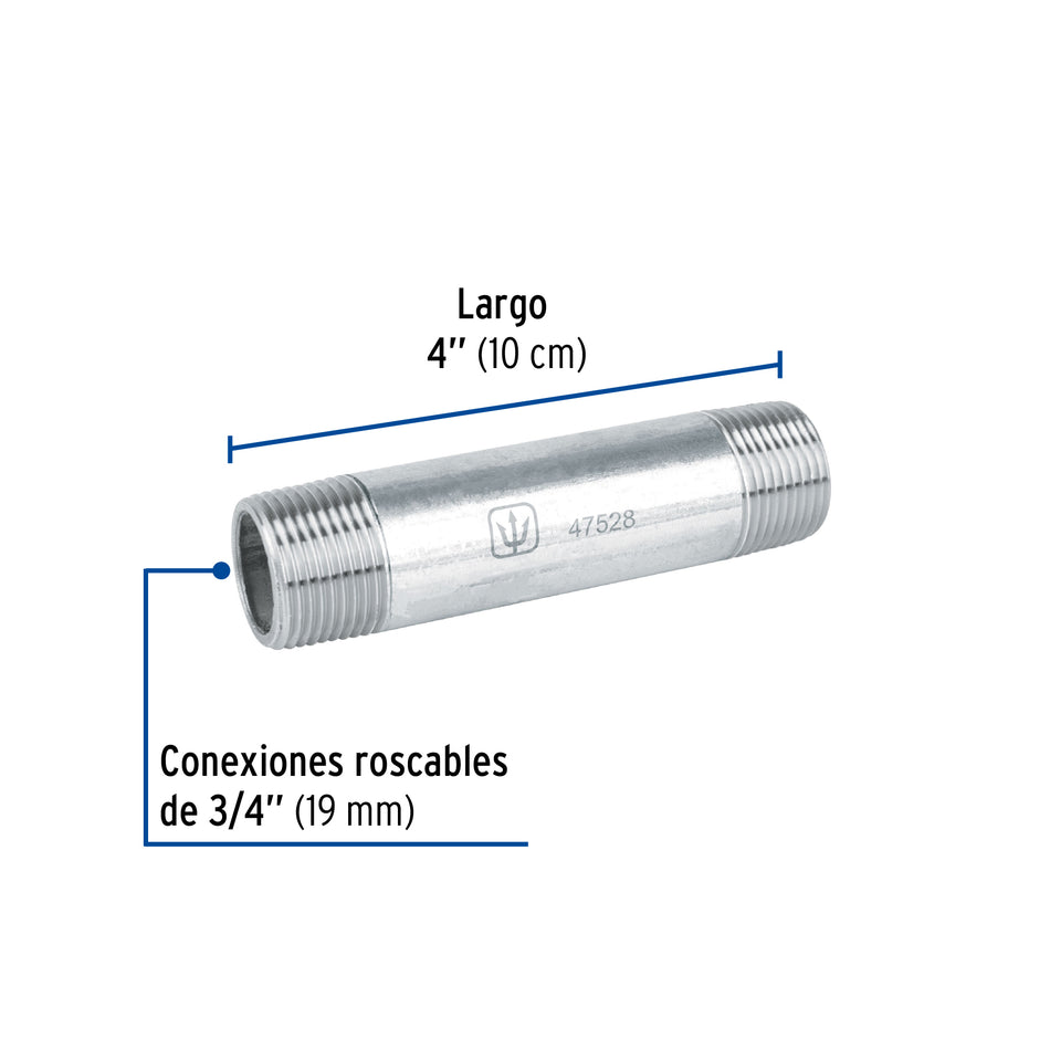 Niple de acero galvanizado 3/4' x 4', Foset Caja con 10, 47528