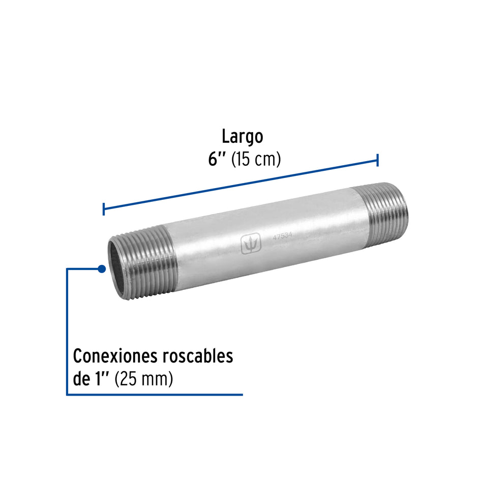 Niple de acero galvanizado 1' x 6', Foset Caja con 5, 47534