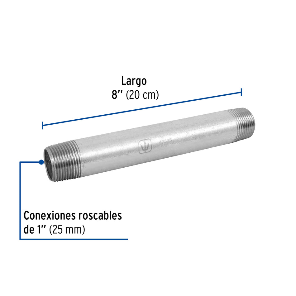 Niple de acero galvanizado 1' x 8', Foset Caja con 5, 47535