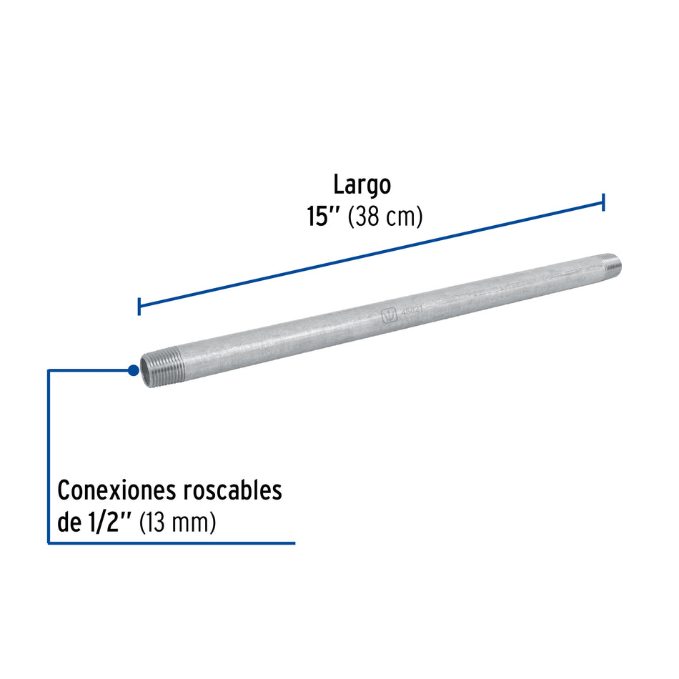 Niple de acero galvanizado 1/2 x 15', Foset Caja con 4, 48821