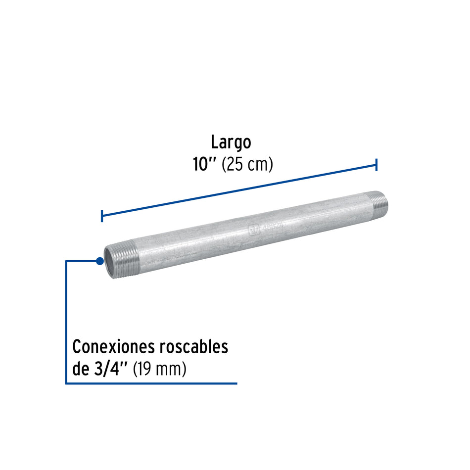 Niple de acero galvanizado 3/4 x 10', Foset Caja con 4, 48824