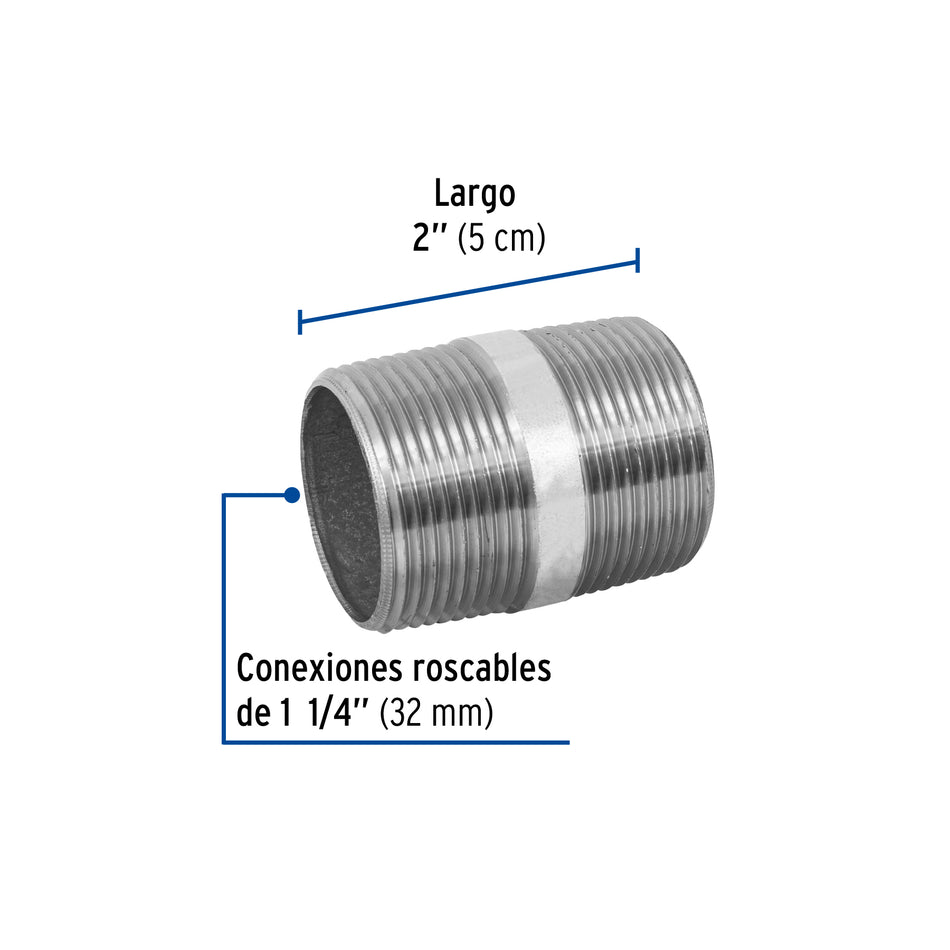 Niple de acero galvanizado 1-1/4 x 2', Foset Caja con 4, 48828