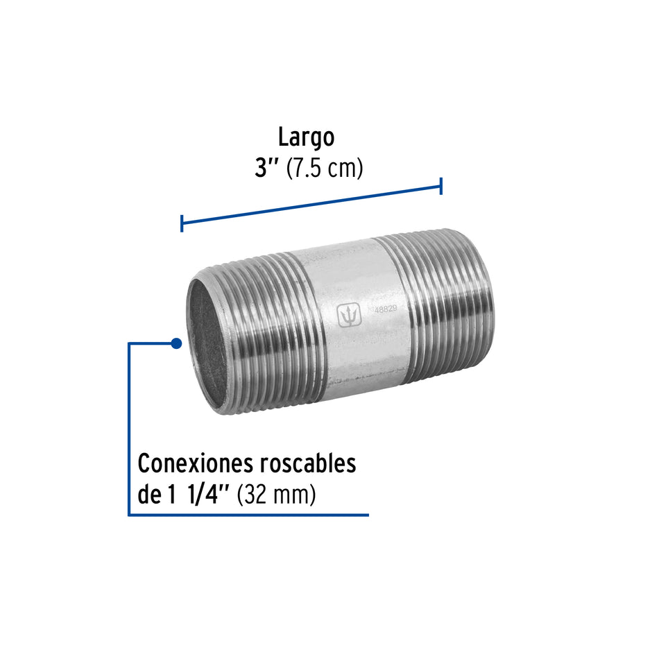 Niple de acero galvanizado 1-1/4 x 3', Foset Caja con 4, 48829