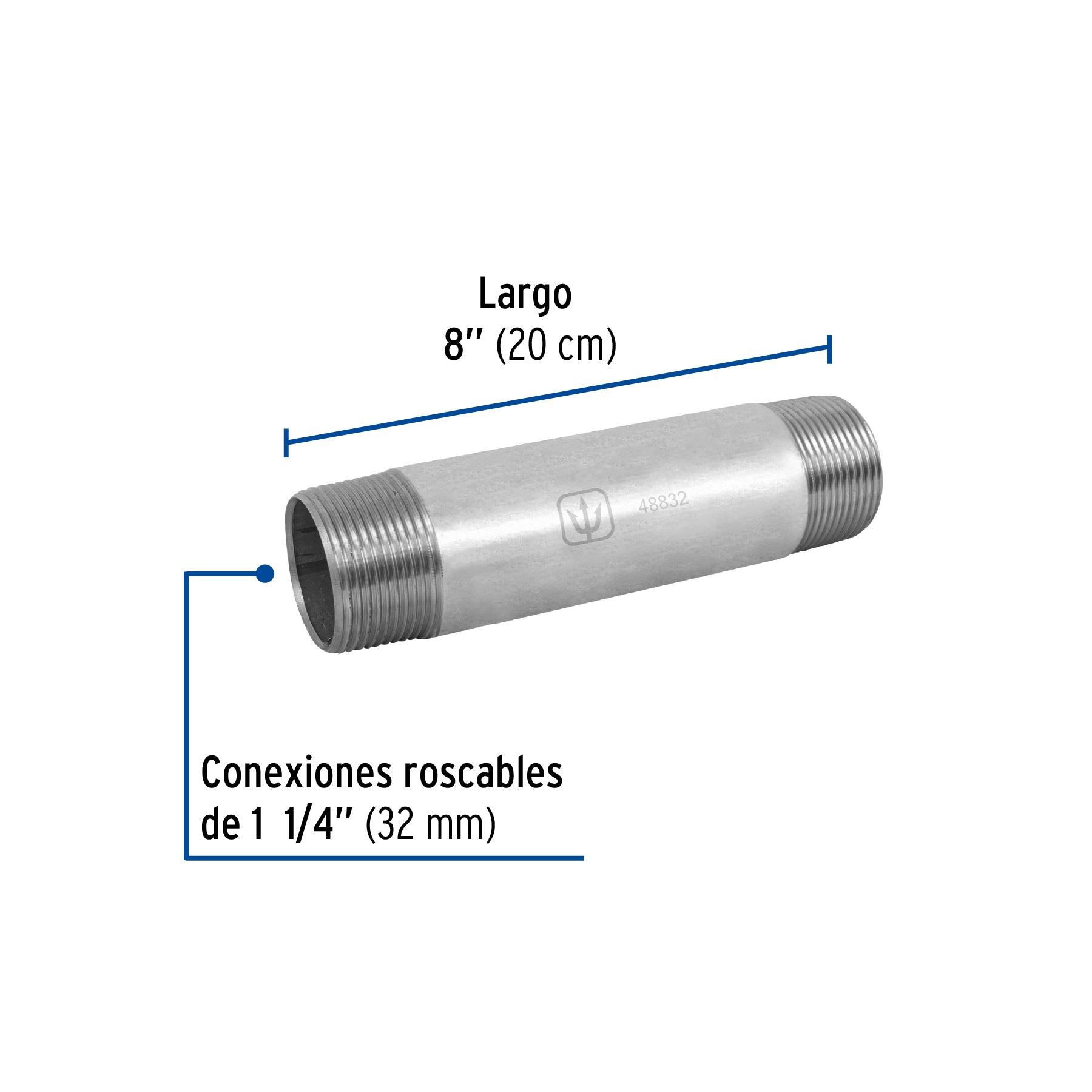 Niple de acero galvanizado 1-1/4 x 8', Foset Caja con 4, 48832