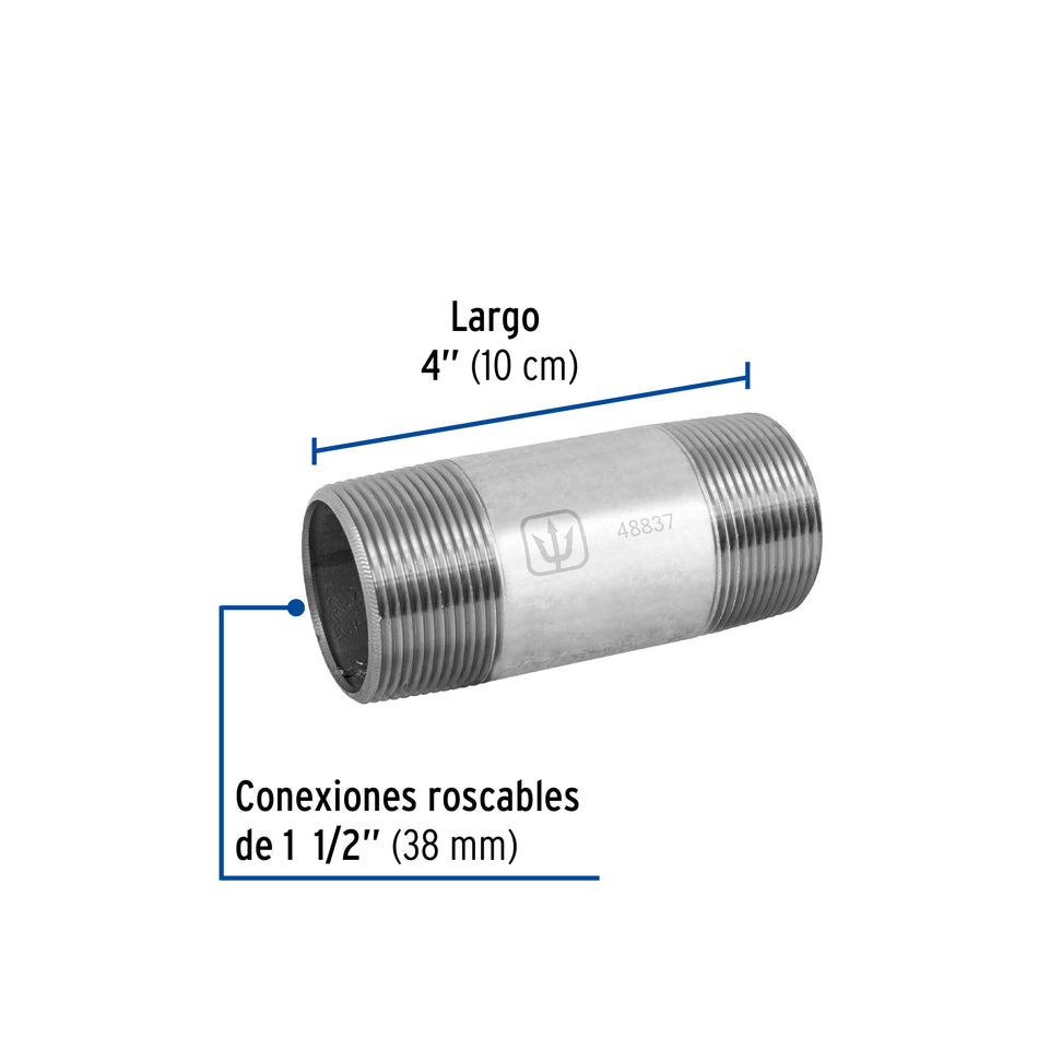 Niple de acero galvanizado 1-1/2 x 4', Foset Caja con 4, 48837