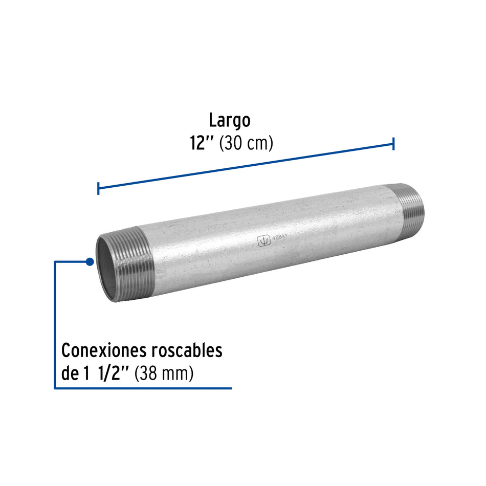 Niple de acero galvanizado 1-1/2 x 12', Foset Caja con 4, 48841
