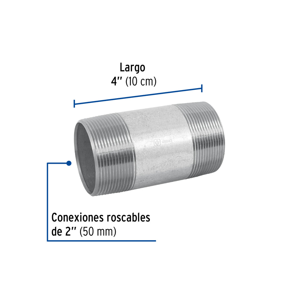 Niple de acero galvanizado, 2 x 4', Foset Caja con 4, 48843