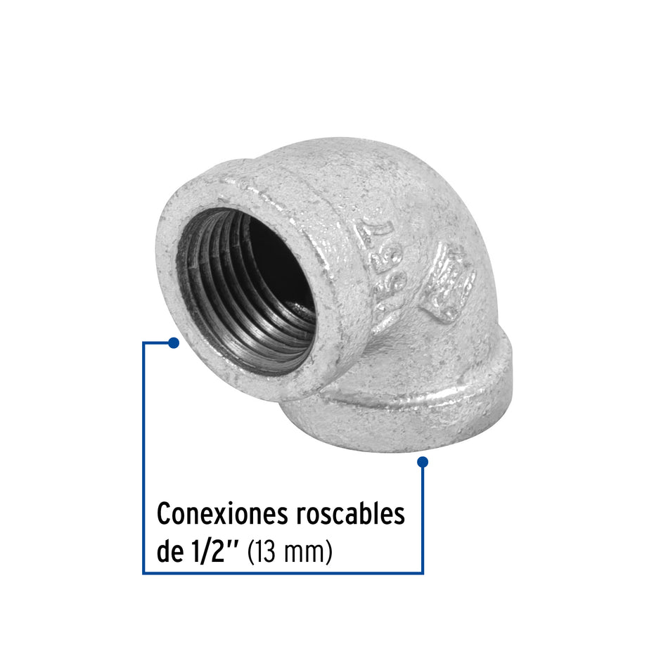 Codo 90° acero galvanizado de 1/2', Foset Caja con 10, 47557