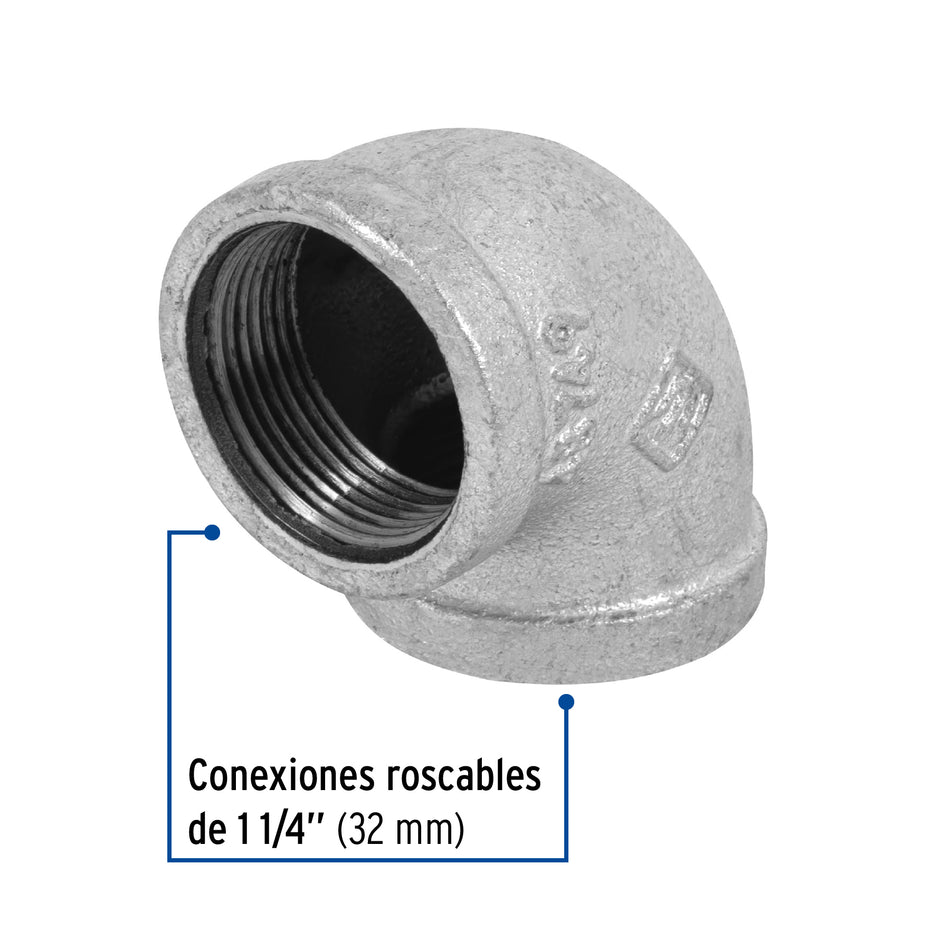 Codo 90° acero galvanizado de 1-1/4', Foset Caja con 4, 48749