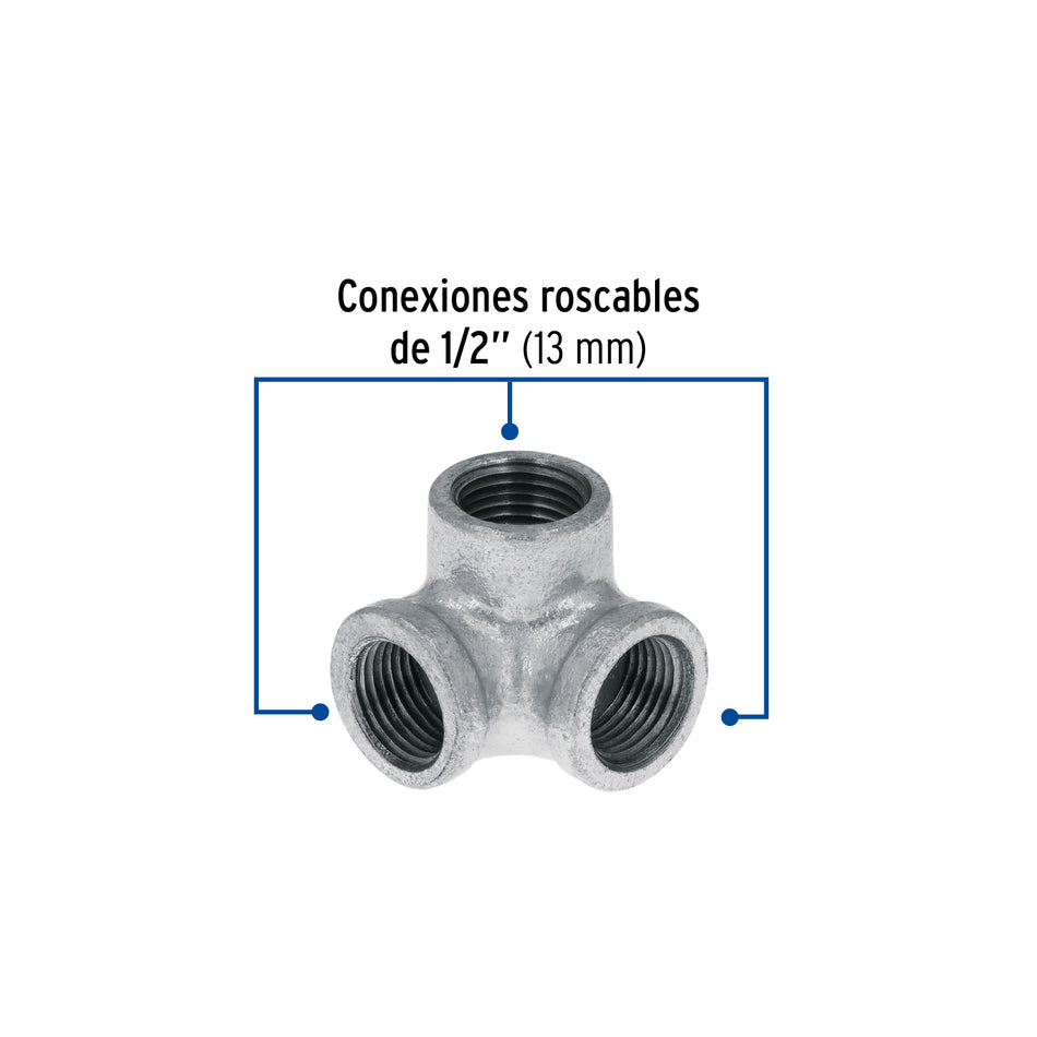 Codo rincón acero galvanizado de 1/2', Foset Caja con 5, 48740
