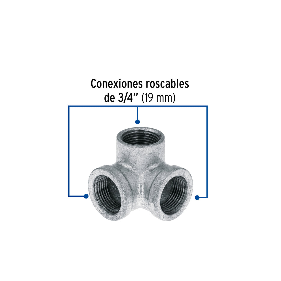 Codo rincón acero galvanizado de 3/4', Foset Caja con 5, 48741