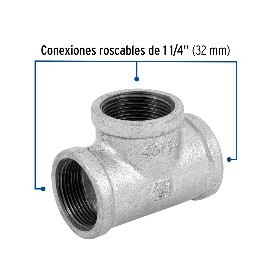 Tee sencilla 1-1/4' acero galvanizado, Foset Caja con 4, 48755