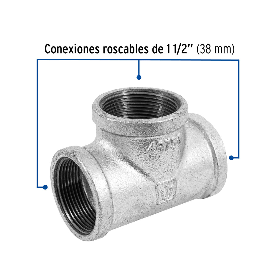 Tee sencilla 1-1/2' acero galvanizado, Foset Caja con 4, 48756