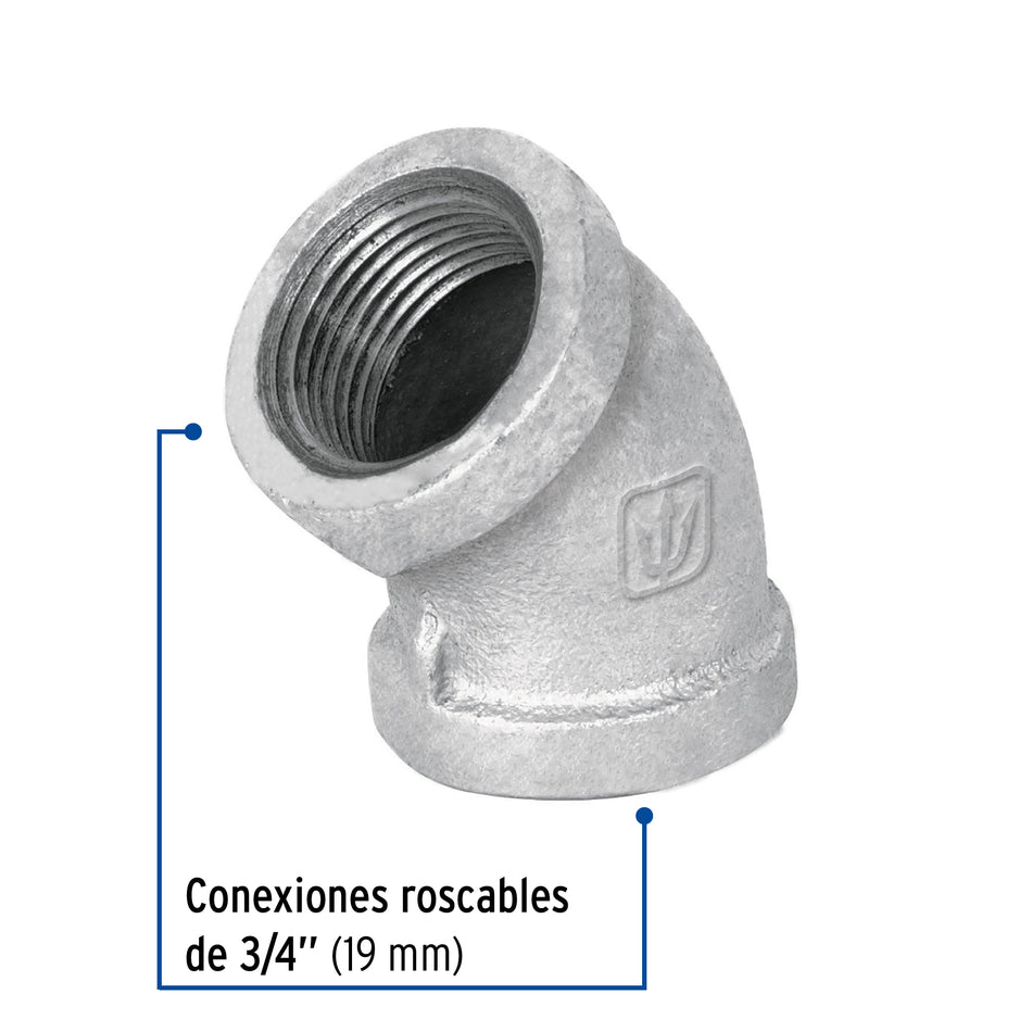 Codo 45° acero galvanizado de 3/4', Foset Caja con 5, 47540