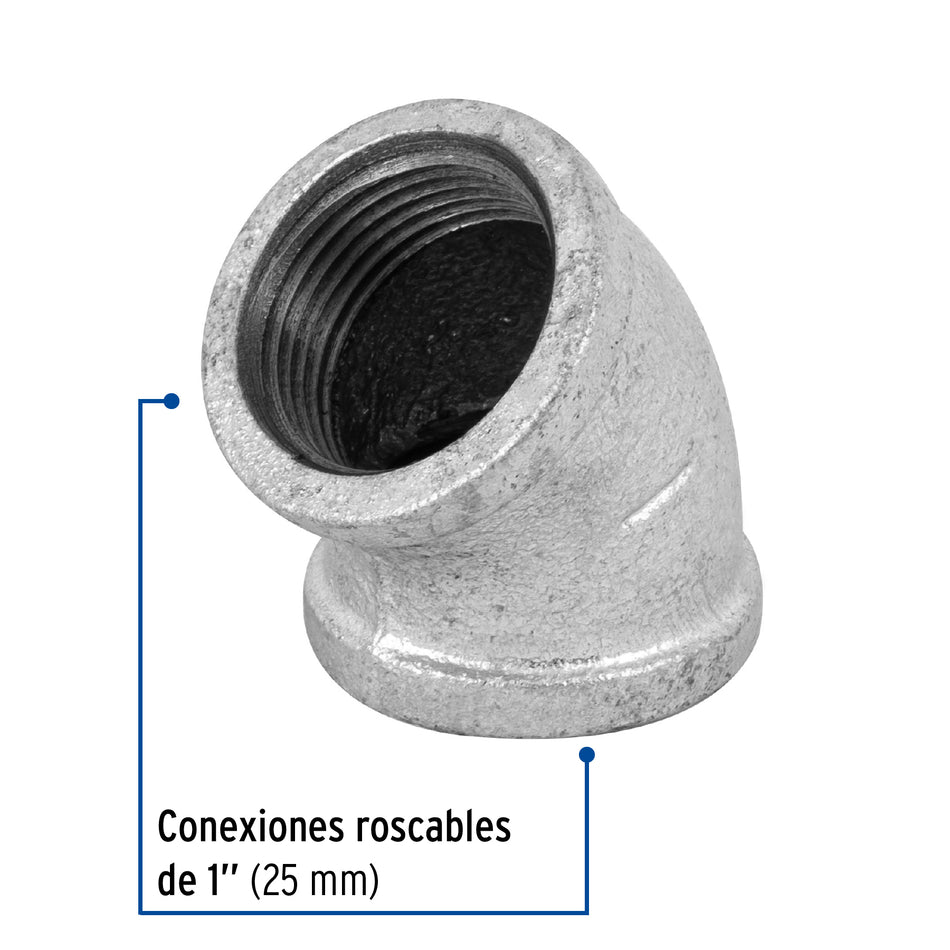 Codo 45° acero galvanizado de 1', Foset Caja con 5, 47541