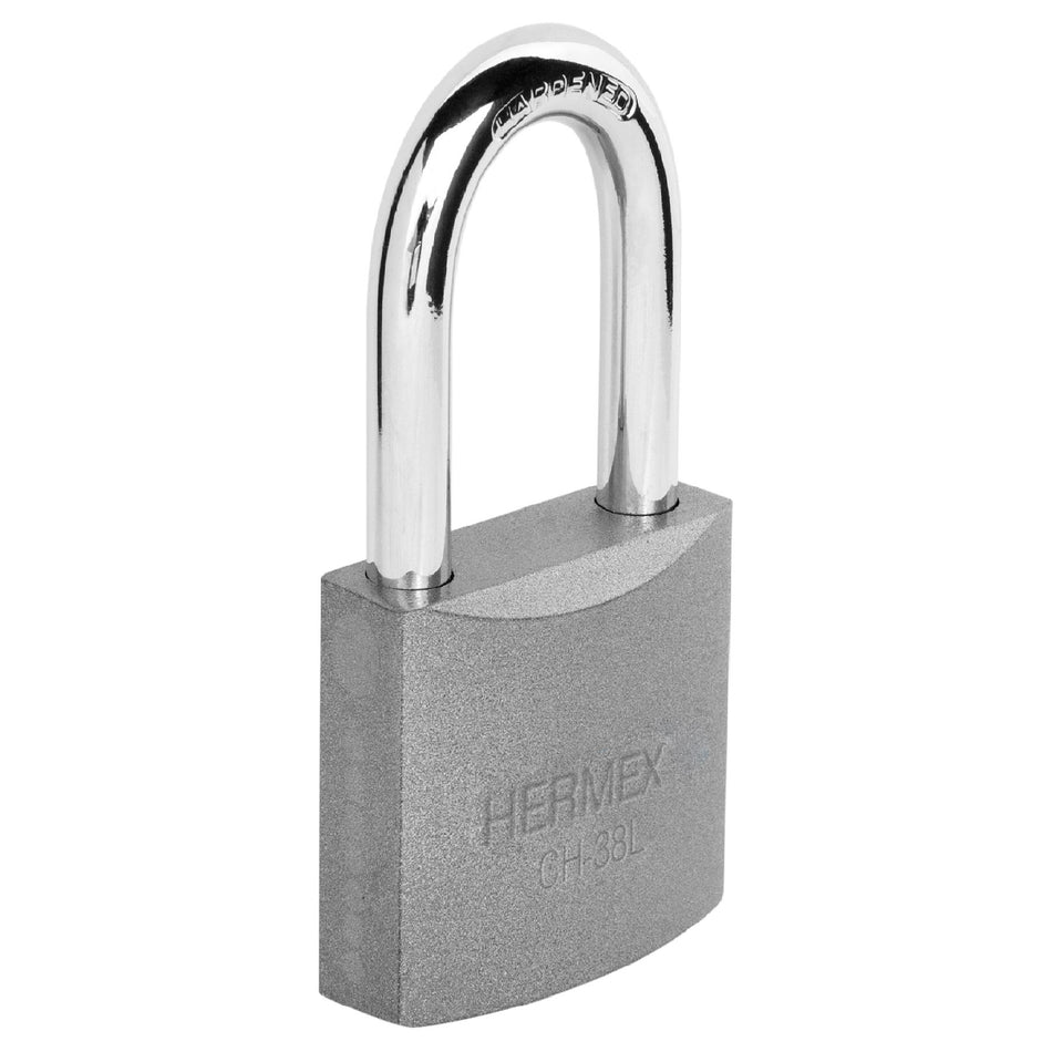 Candado de hierro 38 mm gancho largo en caja, Hermex Caja con 6, 43323