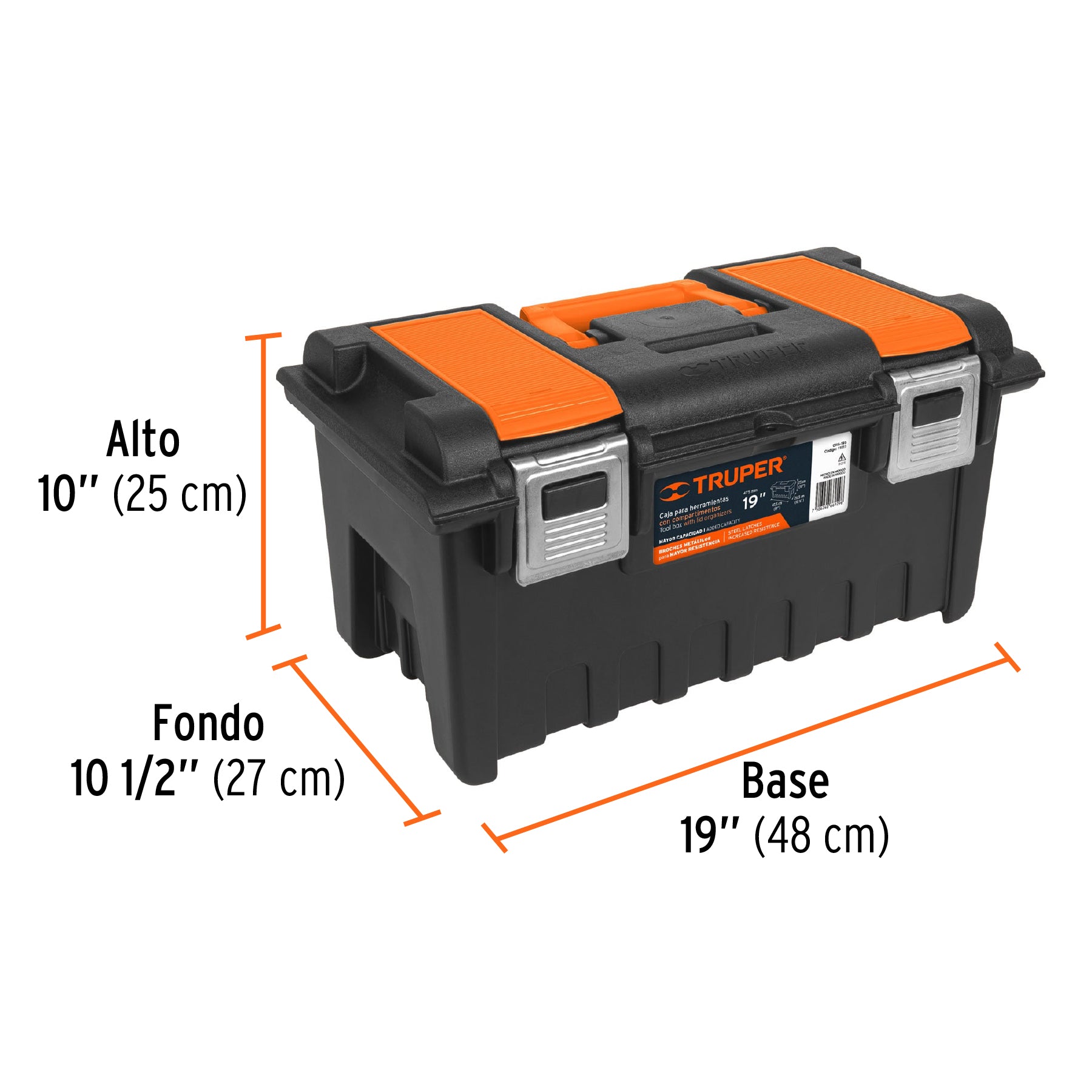 Caja p/herramienta 19' c/compartimentos y broches metálicos, 11811