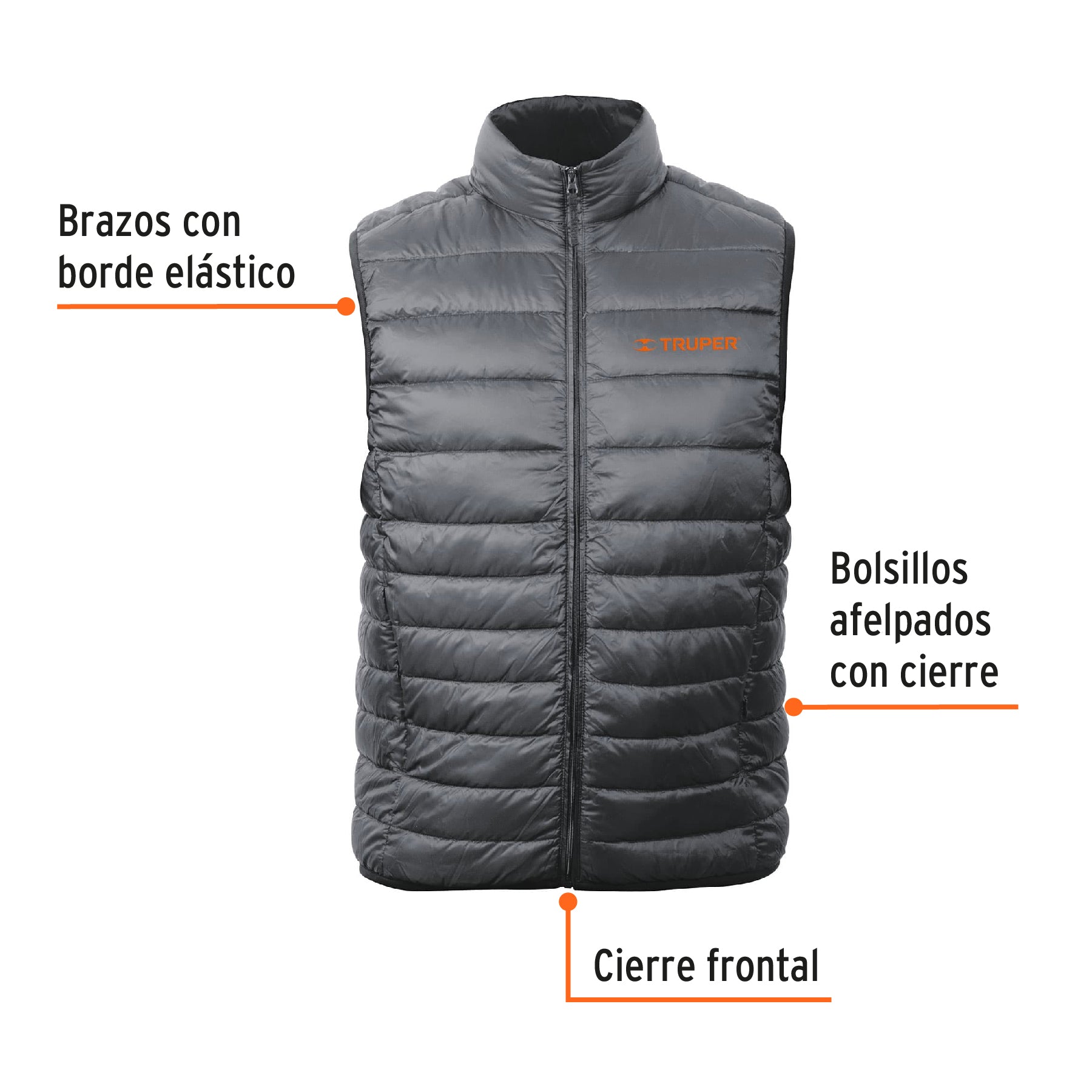 Chaleco de plumas para hombre, gris, G, Truper, 69998