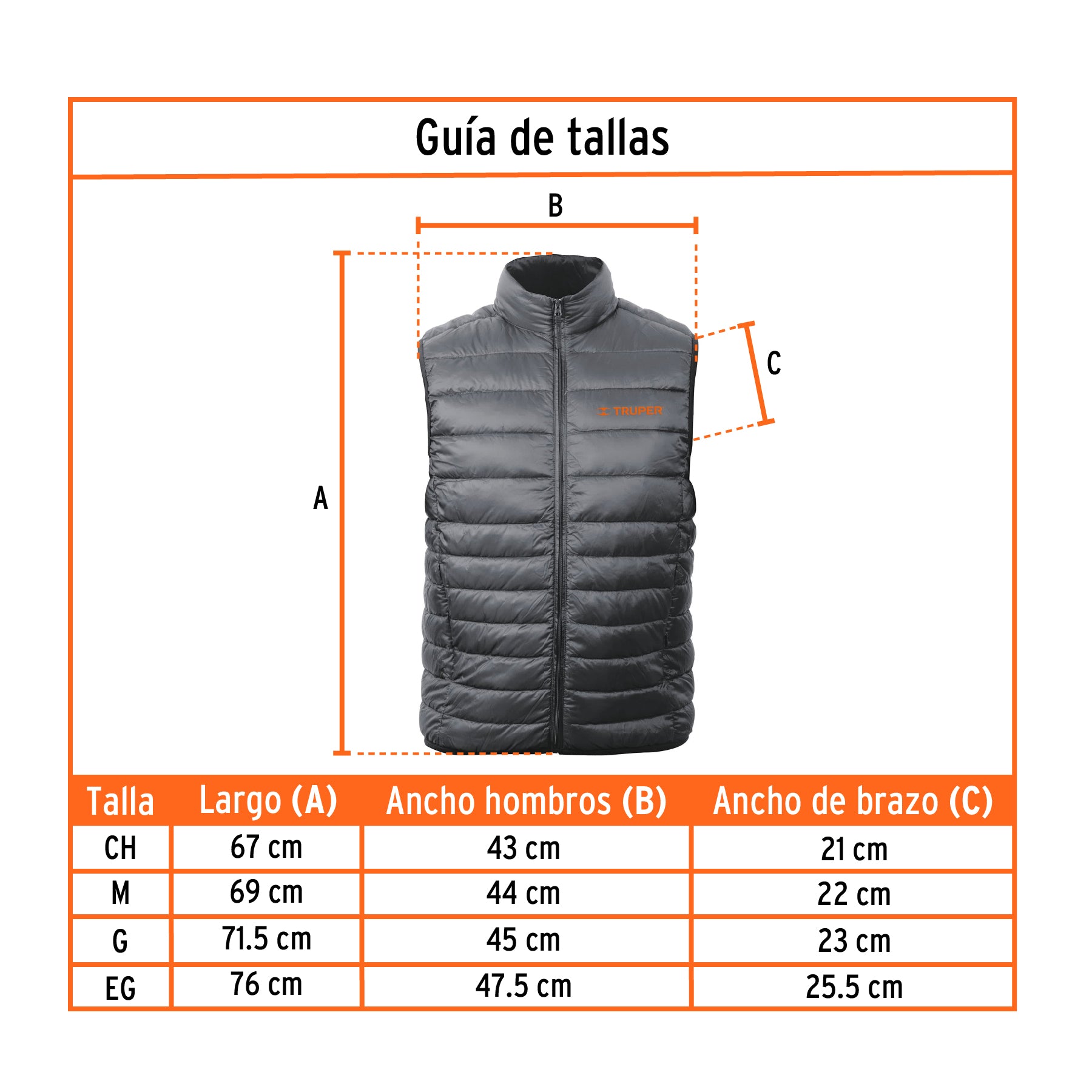 Chaleco de plumas para hombre, gris, EG, Truper, 65009