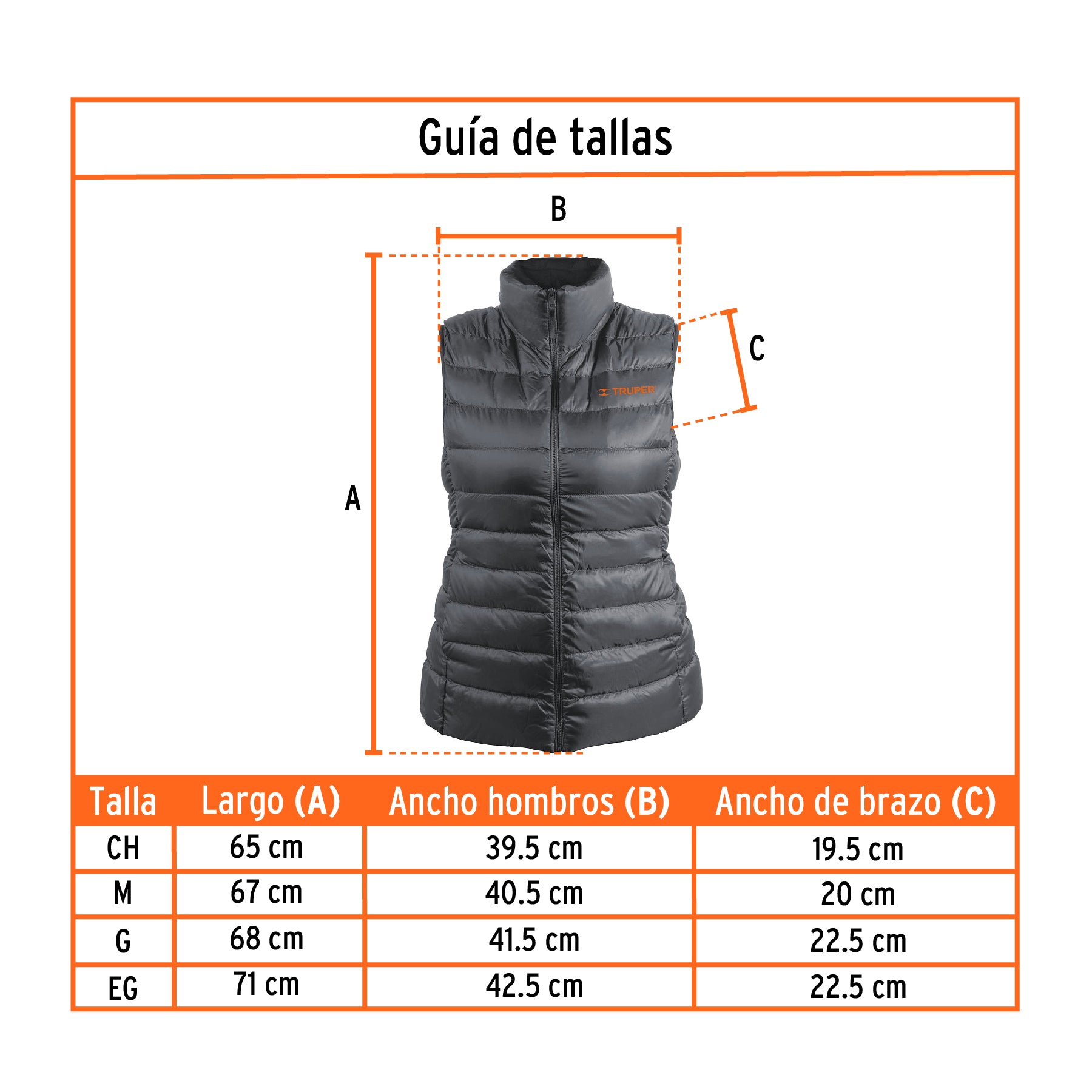 Chaleco de plumas para mujer, gris, G, Truper, 69995