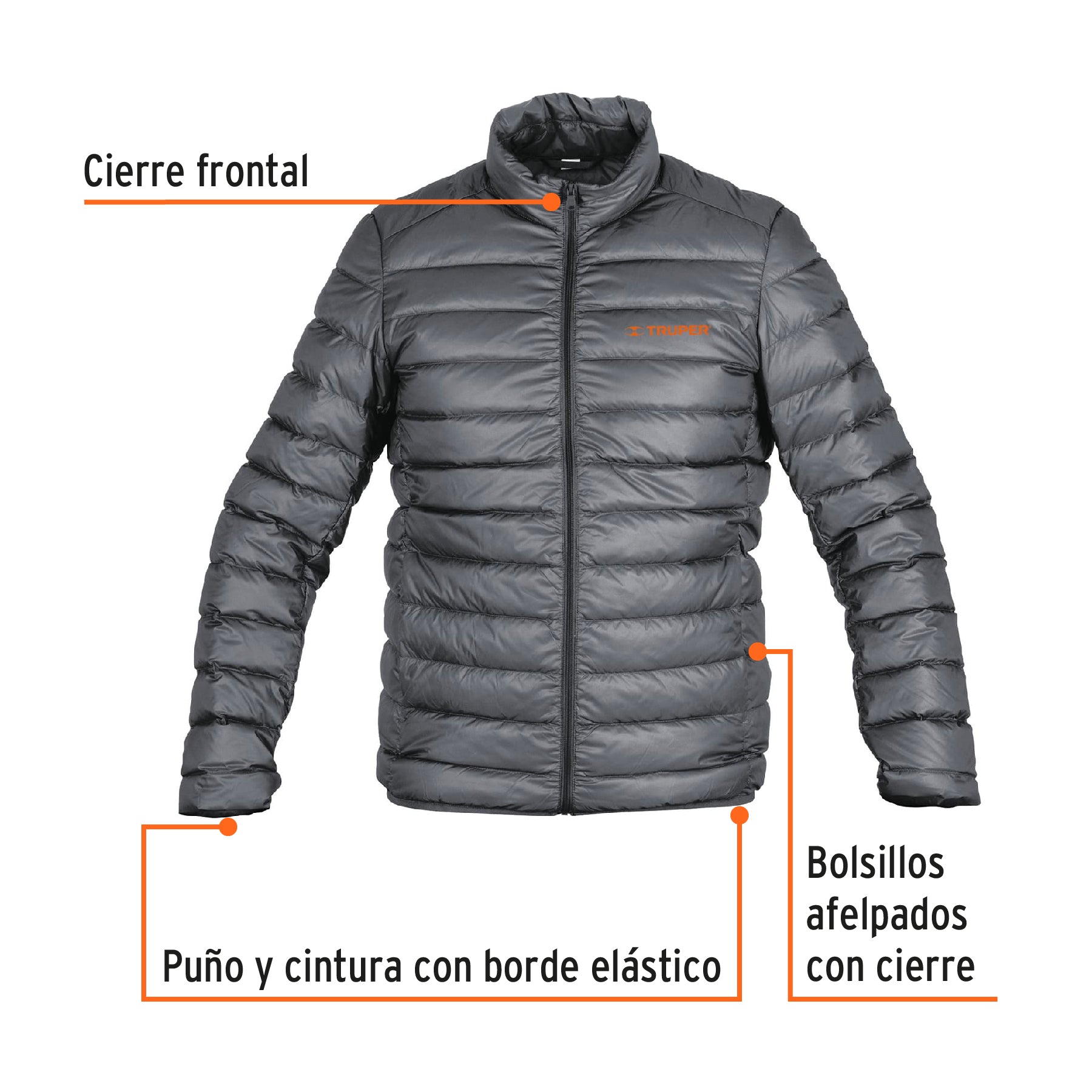 Chamarra de plumas para hombre, gris, CH, Truper, 66000