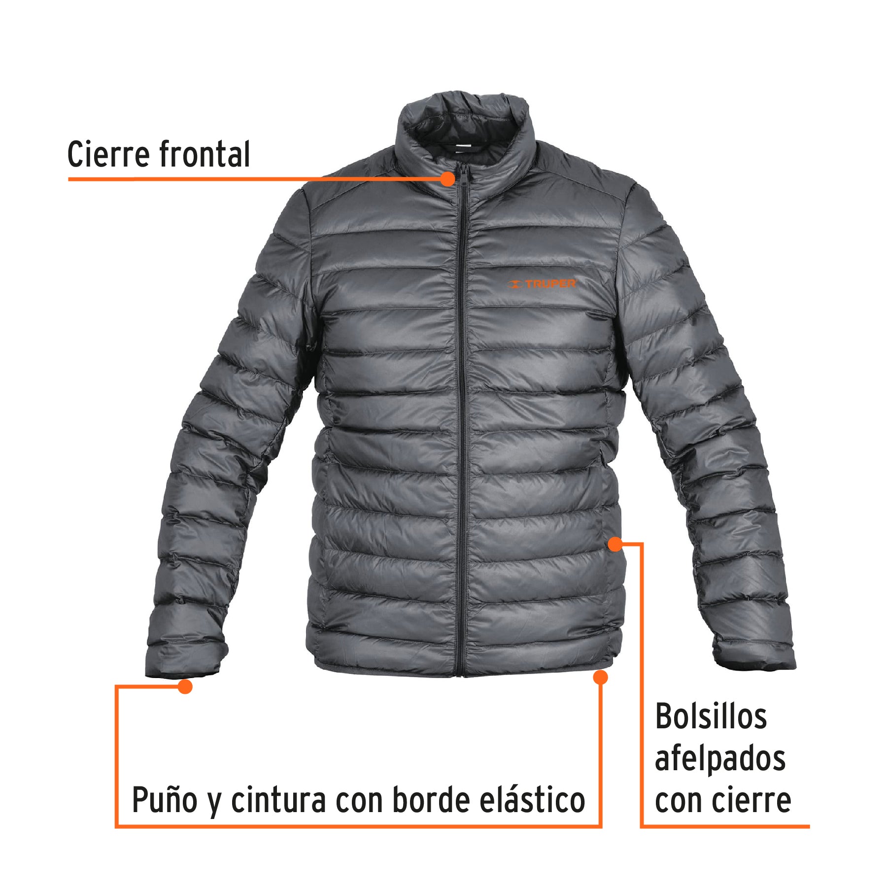 Chamarra de plumas para hombre, gris, G, Truper, 66002