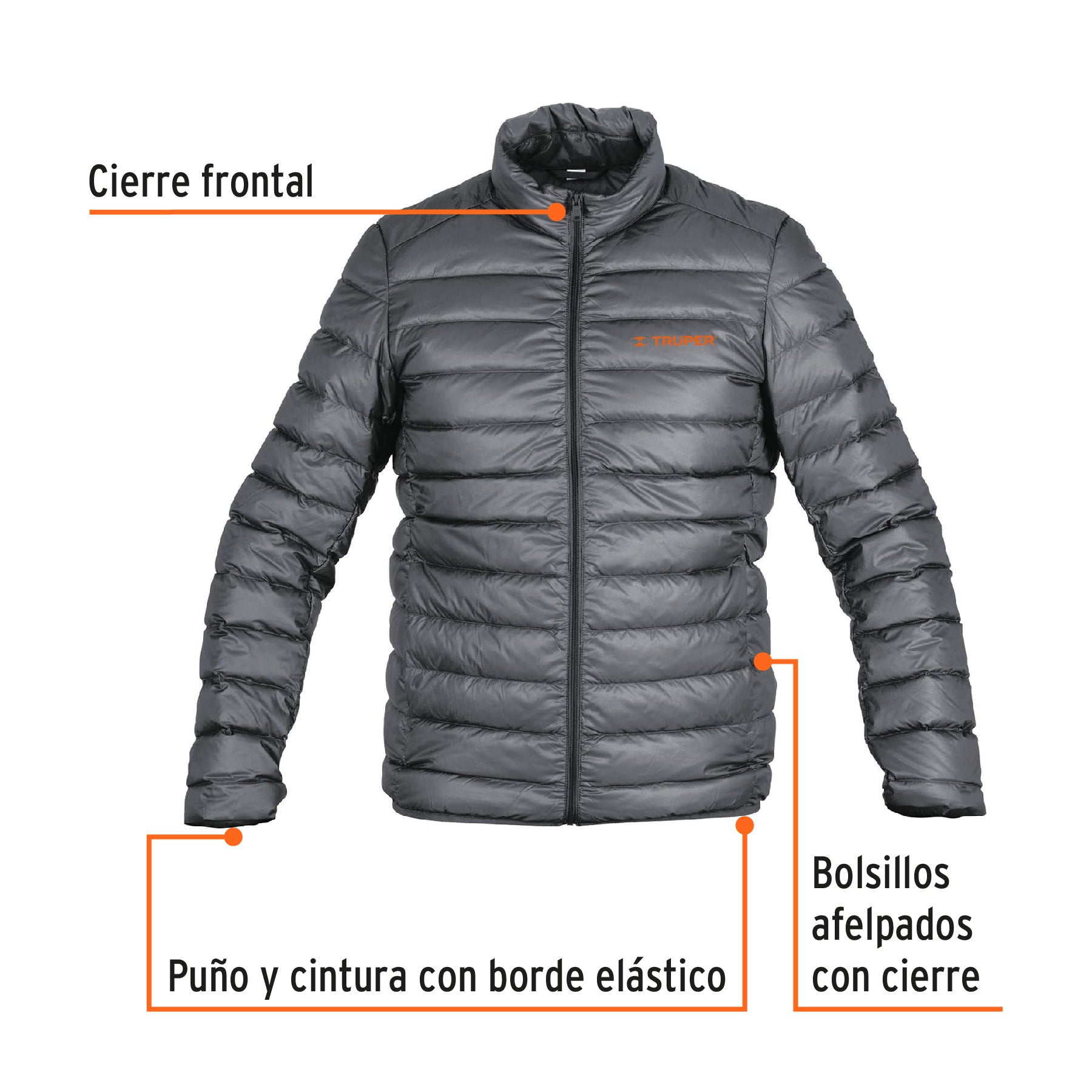 Chamarra de plumas para hombre, gris, M, Truper, 66001