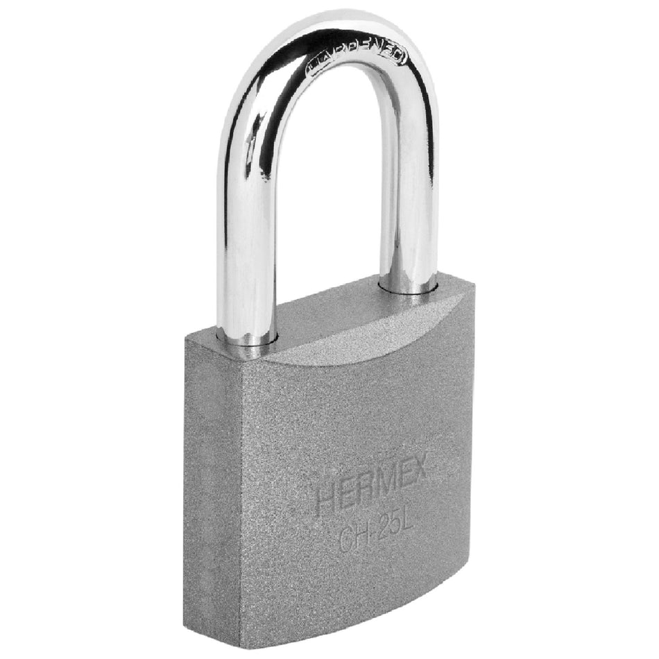 Candado de hierro 25 mm gancho largo en blíster, Hermex Caja con 6, 43798
